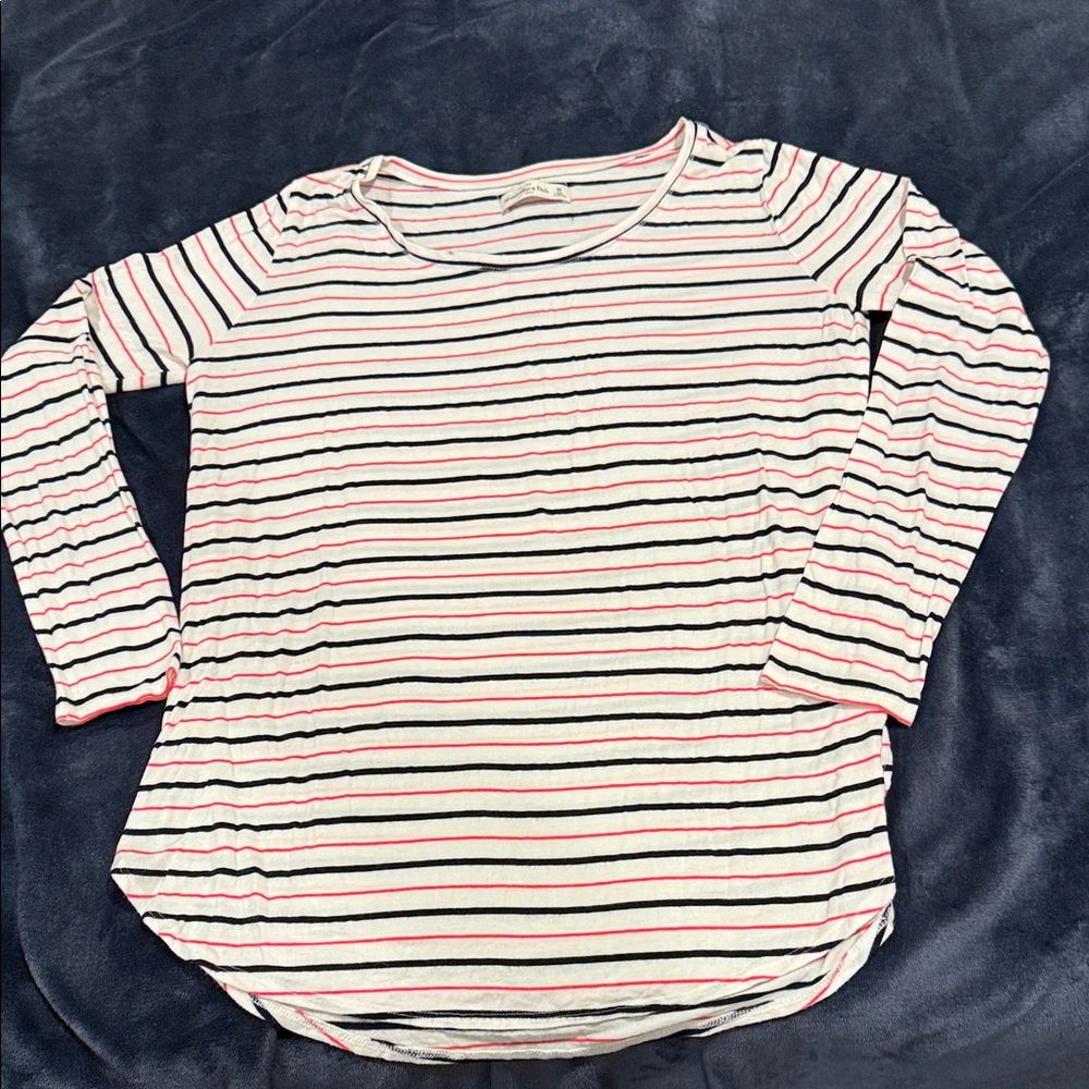 Abercrombie & Fitch Navy and Pink Striped Top